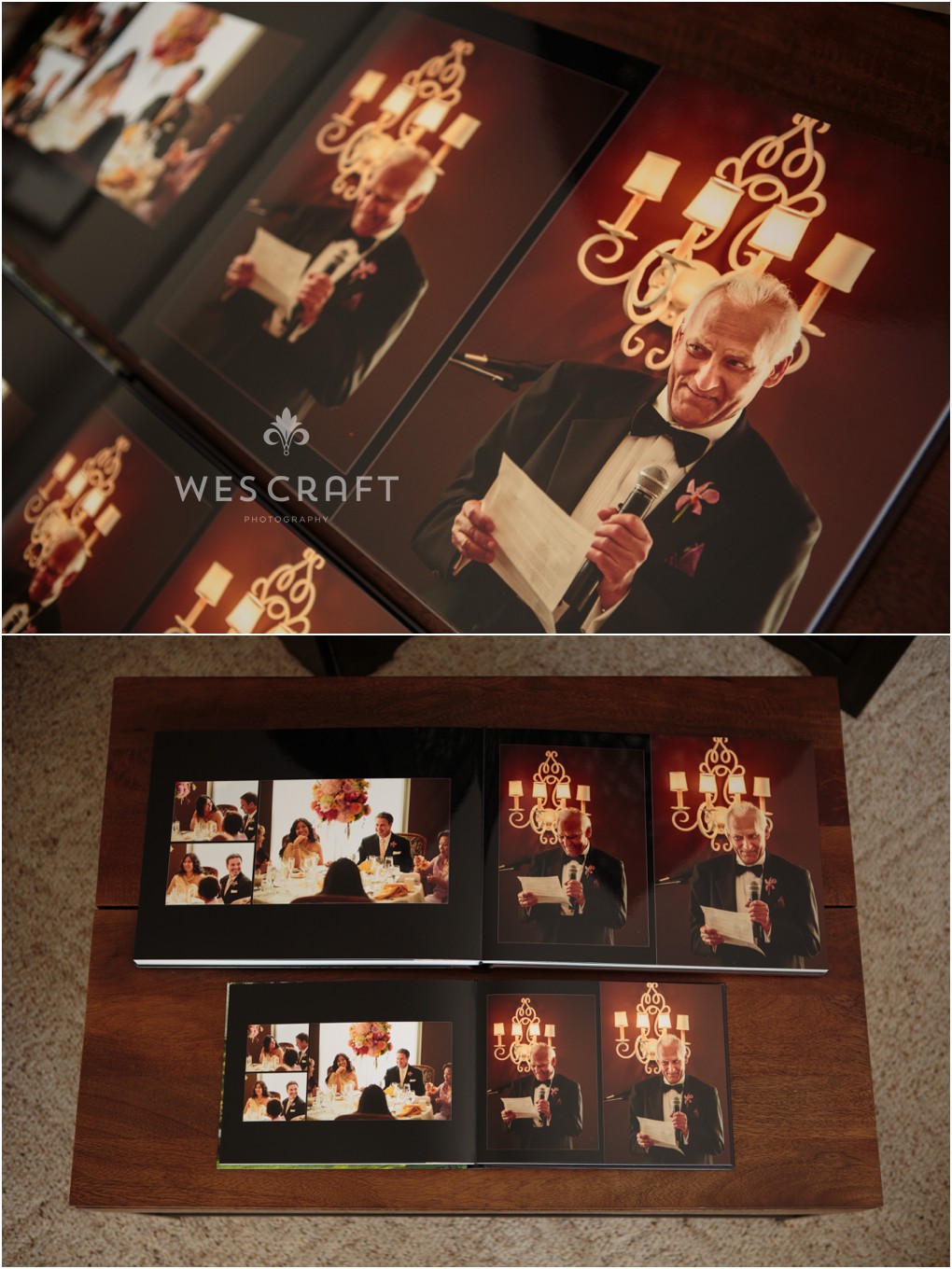 When your father gives such a great speech he deserves his own copy of the wedding album.  The parent books are mini replicas of the master album and share the same design.