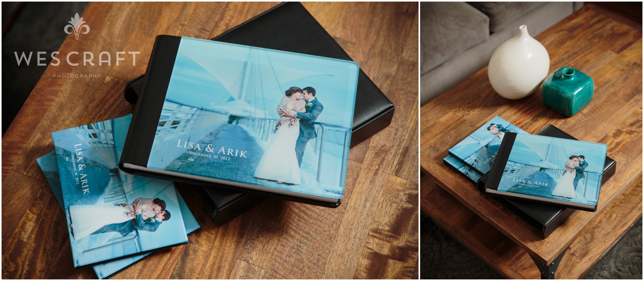 This winter wedding made for some dramatic snow day photography in Milwaukee.  Why not feature a romantic landscape on the cover with an acrylic print? 