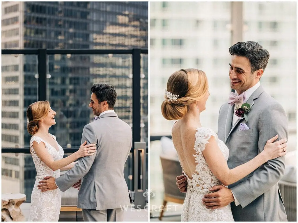 Chicago Rooftop Wedding First Look