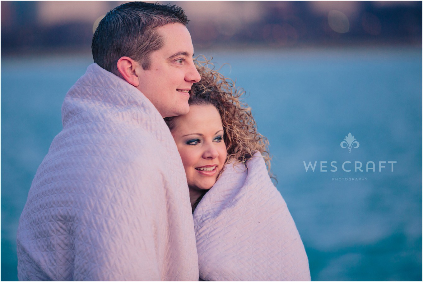 We had to take warming breaks during the early portion of the shoot before the sun rose.  Lake Michigan is a windy area and that makes it seem even colder.