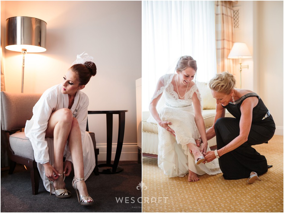 Bride putting on her shoes. Jimmy Choo.
