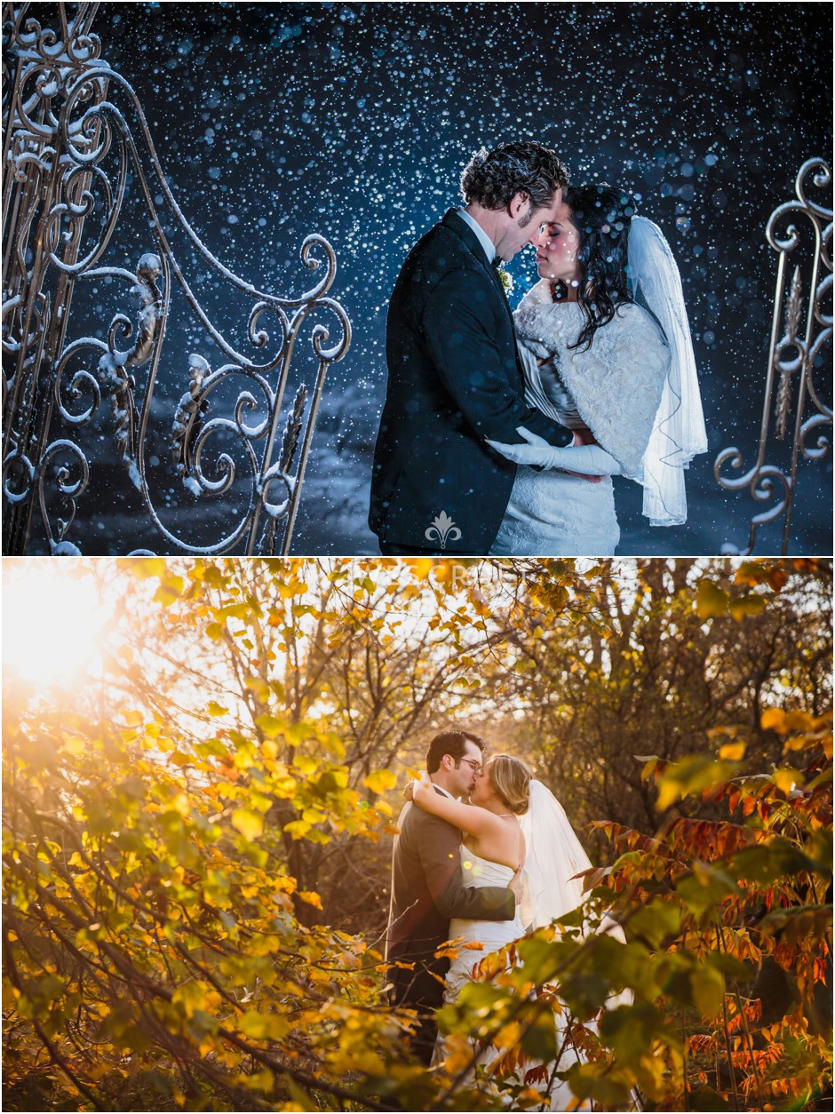 Our season began with the above winter wedding and ended in early November with the lower photo's wedding. I like how similar these two photos are and yet opposite in color palate.
