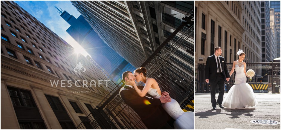 Chicago is such a great place for photography. I love finding beams of light to play in. R&M were wonderful subjects for this Financial district session before the ceremony.