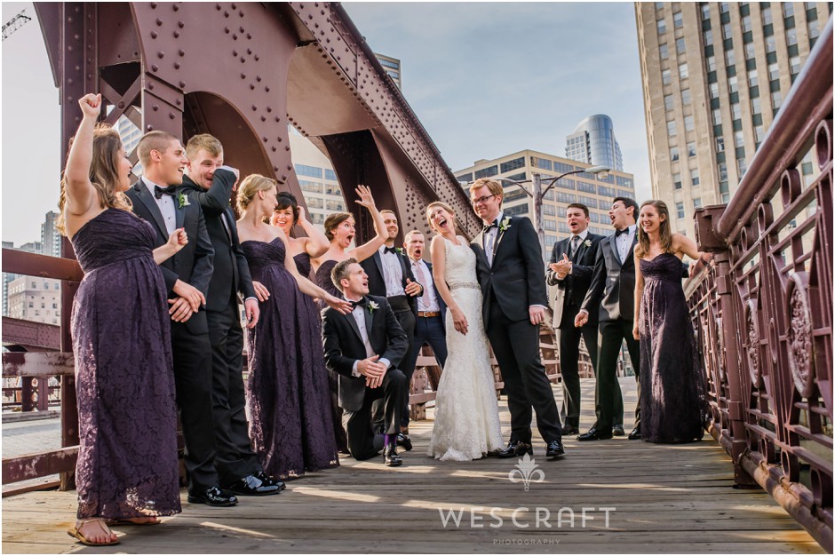 The bridges in Chicago are popular stopping points for brides and grooms. We always aim to make something a little different. This photo was made by Michel Sauret of One Way Street Productions for Wes Craft Photography.