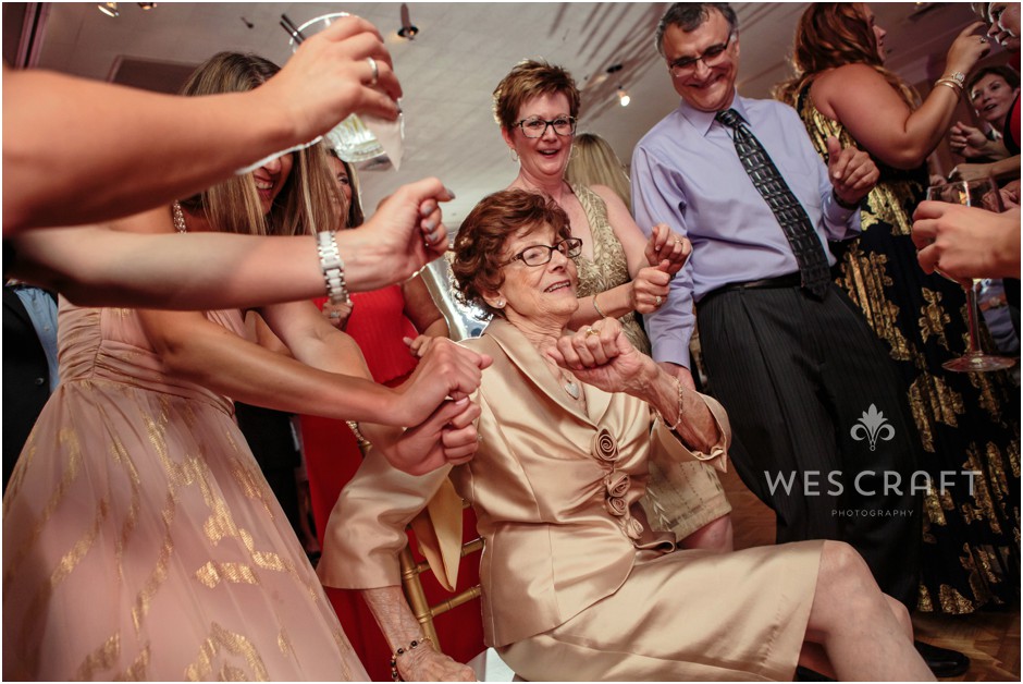 Dancing in your chair at a wedding reception