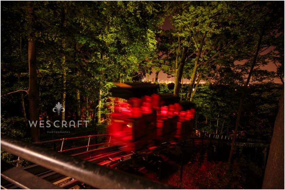 The Funicular Leaves the Treehouse carrying guests from Zach & Kath's Wedding.