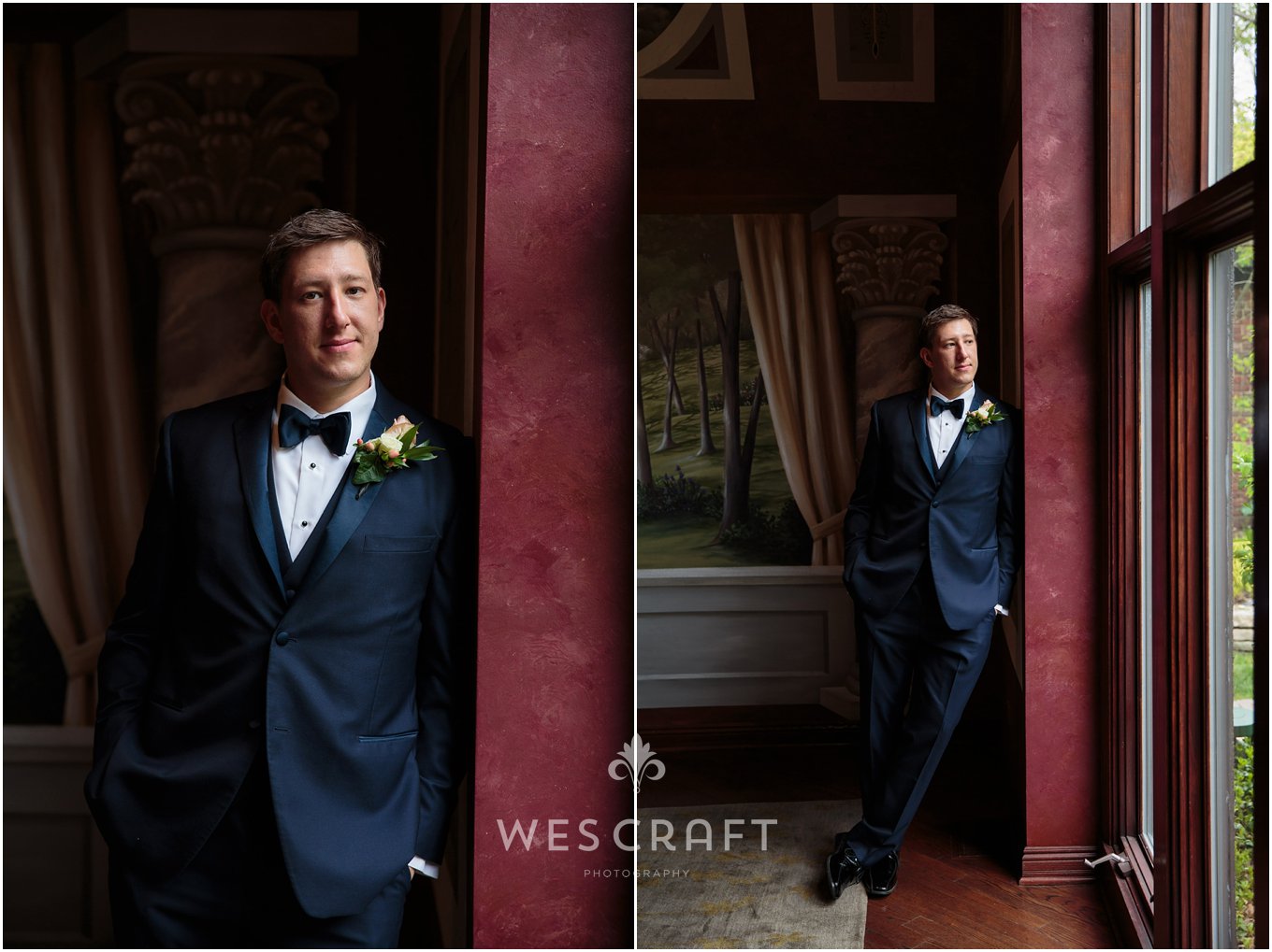 Michael looking dapper in the estate's dining room. Bay windows let in a striking bank of soft light.